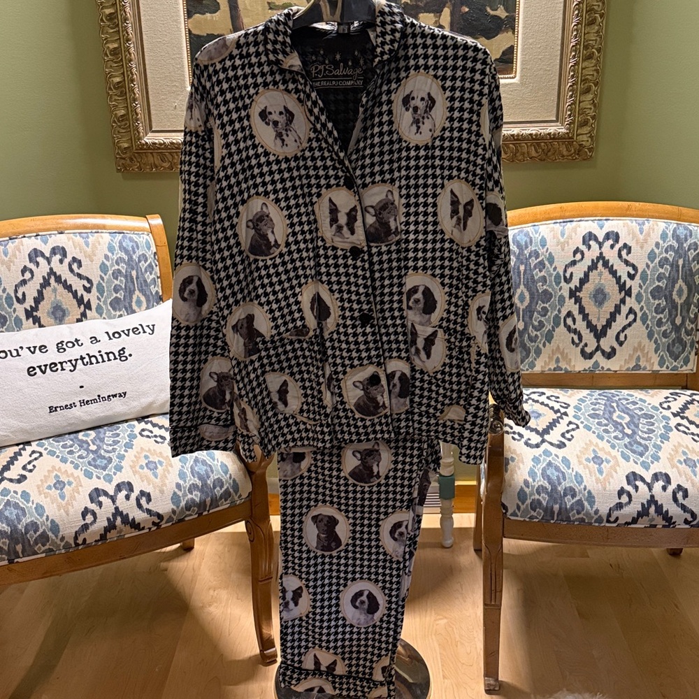 PJ Salvage Houndstooth Dog Print Pajama Set